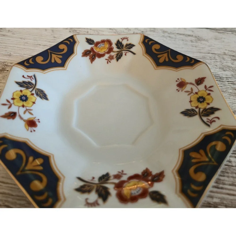 Mikasa Far East L6104 Saucers Set of 2 Octagonal Fine China Japan Cobalt Gold